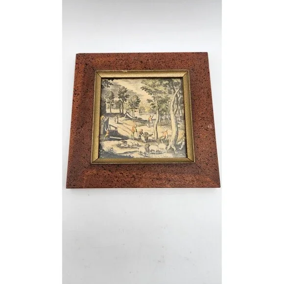16th Antique Century Framed Engraving By Flemish Adraen Collaett Pig Farming